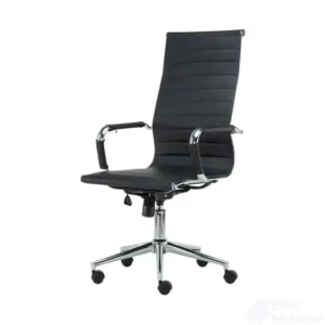 Une chaise de bureau pivotante orthopedique de type exécutif au design élégant.